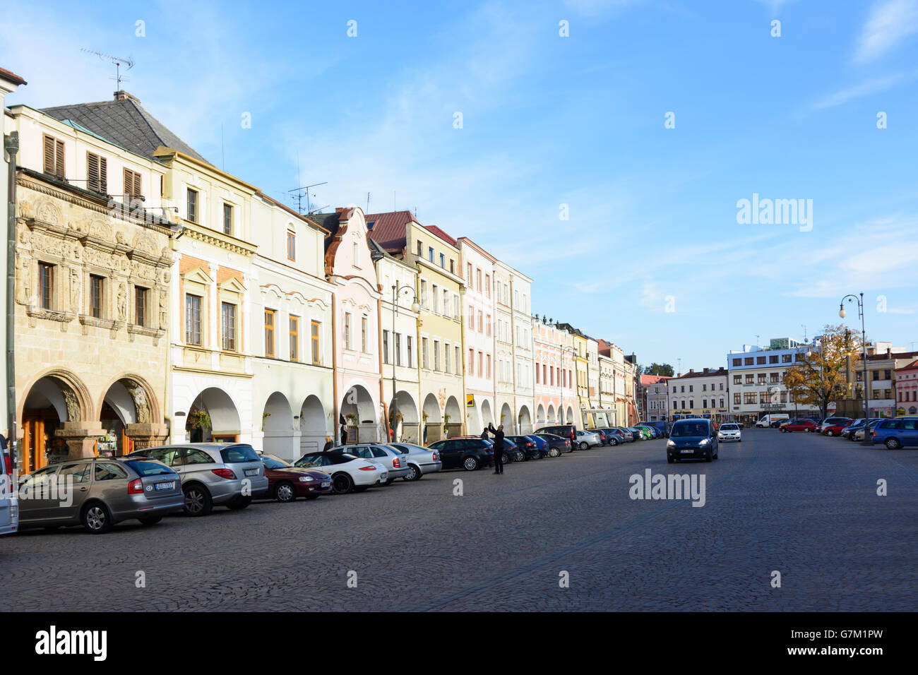 Smetana Square (market square) with house ' At the Knights ' ( left), Litomyšl (Leitomischl) , Czech Republic, Pardubicky, Pardu Stock Photo