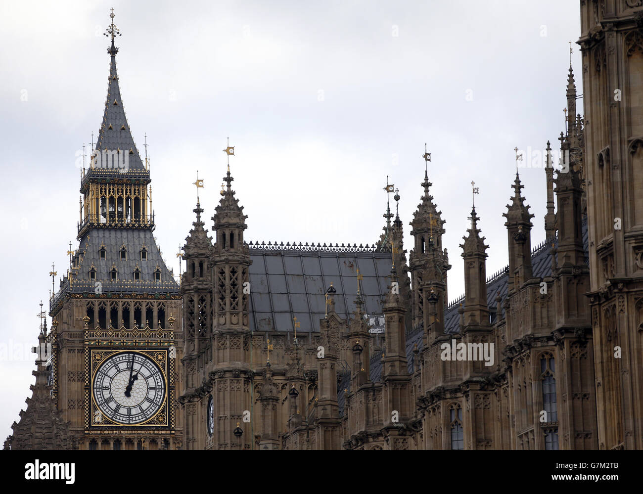 The Palace of Westminster and Houses of Parliament, London, as there are 100 days to the general election and the parties wheeled out their big guns for a campaign which appears to be shaping up as 'wealth versus health'. Stock Photo