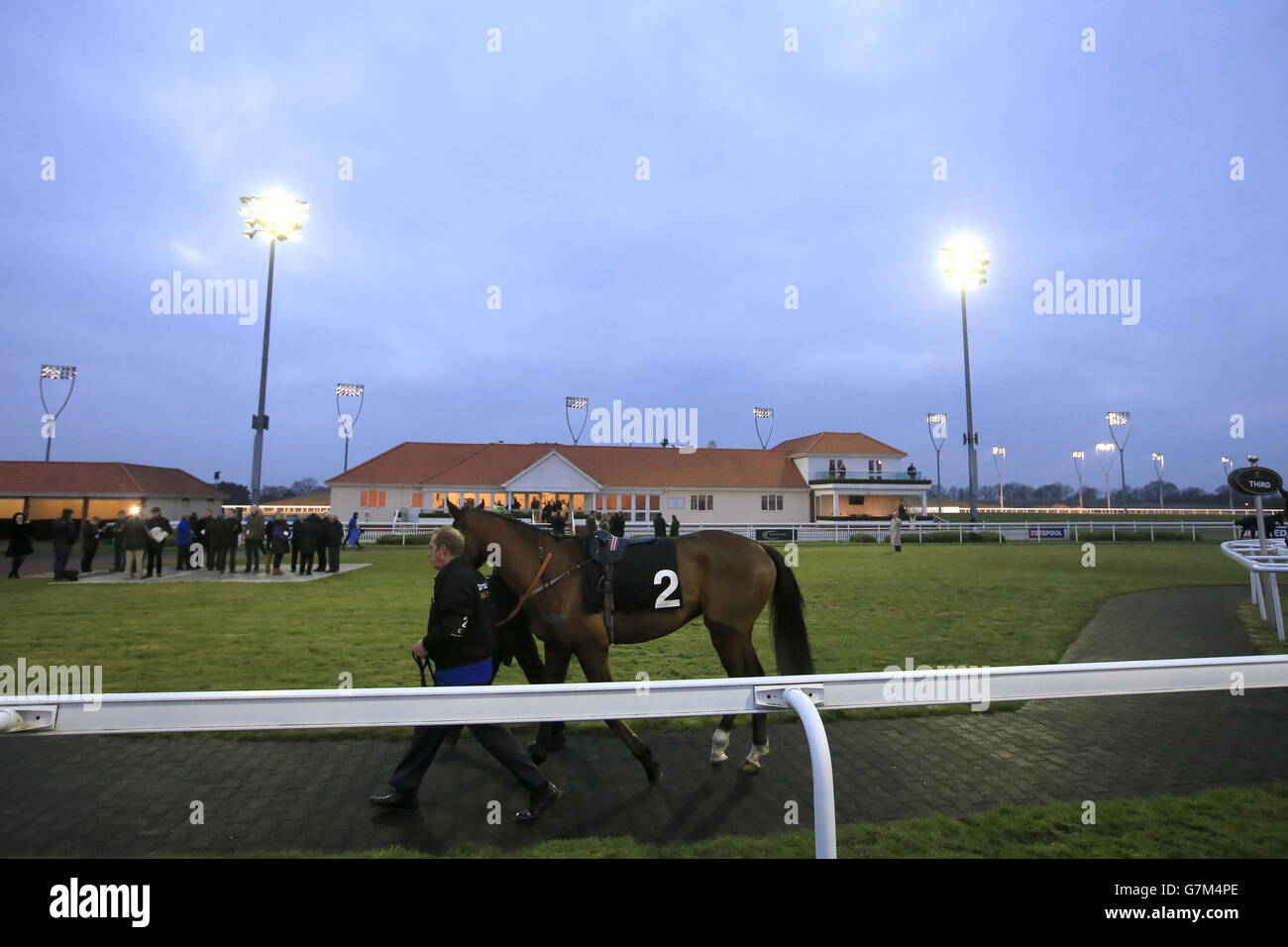 A general view of the parade ring and paddocks at Chelmsford City Racecourse Stock Photo