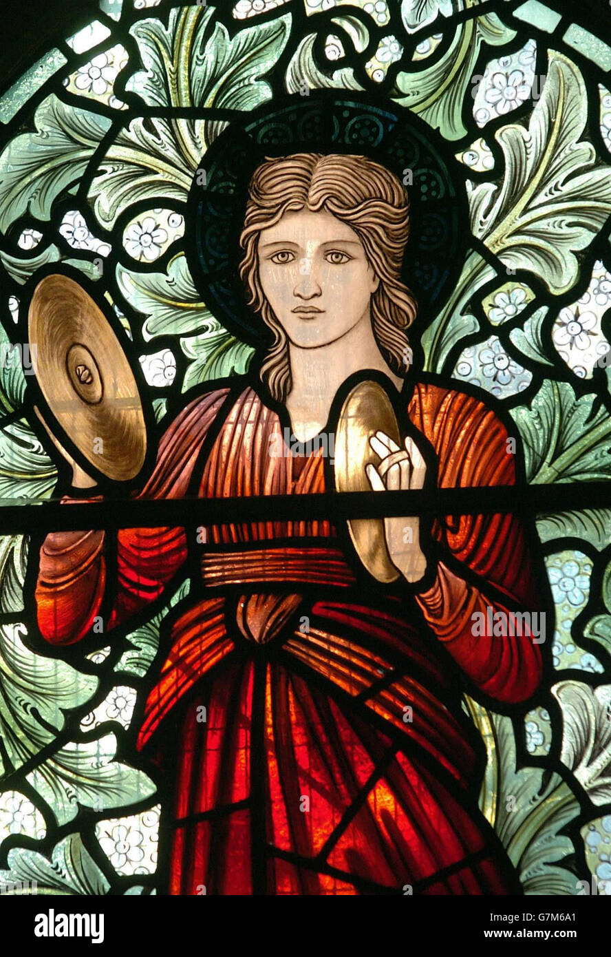 Detail from 'Miriam'. One of the complete set of 14 stained glass windows designed by the