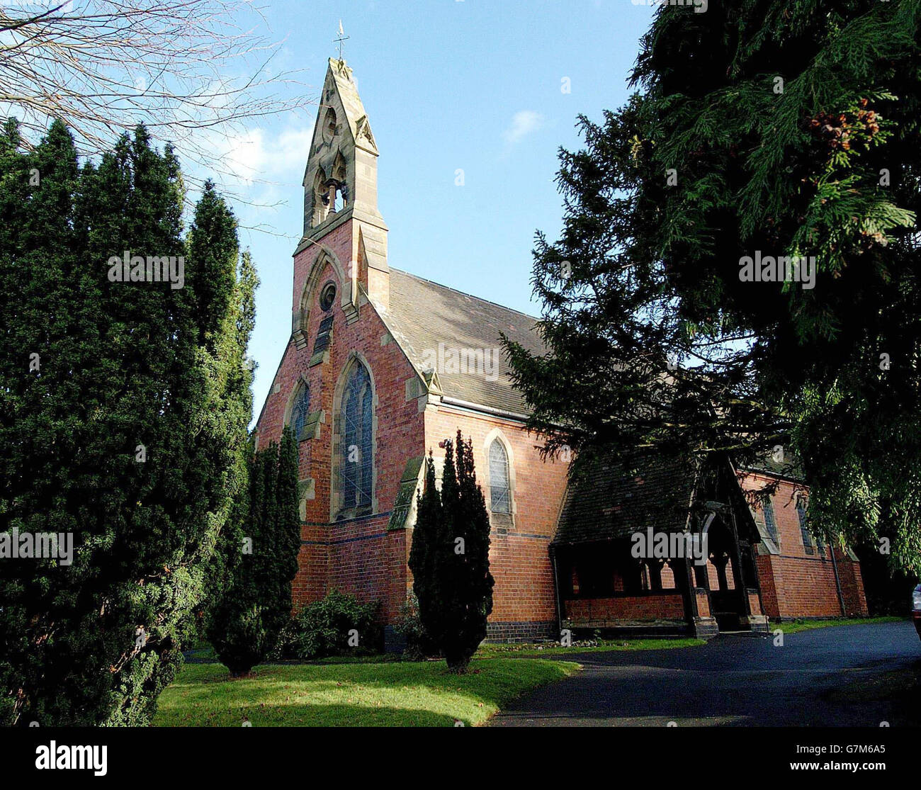 All Saints Church, Wilden, Worcestershire home to a set of 14 stained glass windows designed by the eminent pre-Raphaelite artist Edward Burne-Jones. Stock Photo