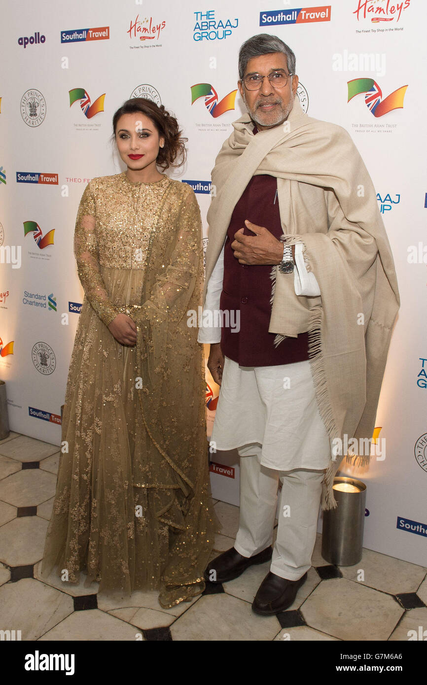 Bollywood actress Rani Mukerji and Indian child rights activist and 2014 Nobel Peace Prize winner Kailash Satyarthi attend the British Asian Trust dinner at Banqueting House, London. Stock Photo