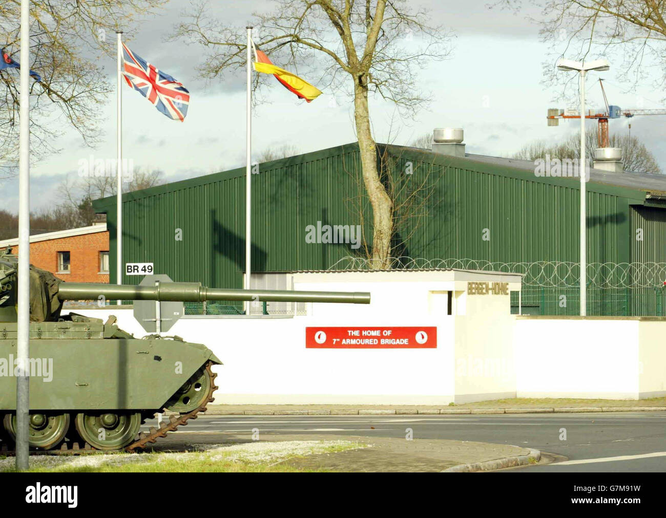 The Main entrance to the home of the 7th Armoured Brigade, Bergen-Hohne. Stock Photo