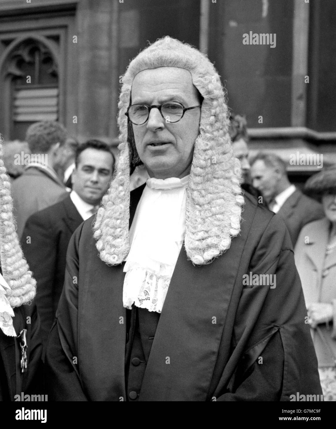 Jeremy Hutchinson, the barrister husband of actress Dame Peggy Ashcroft, leaves the House of Lords after being sworn in as a Queen's Counsel. Stock Photo
