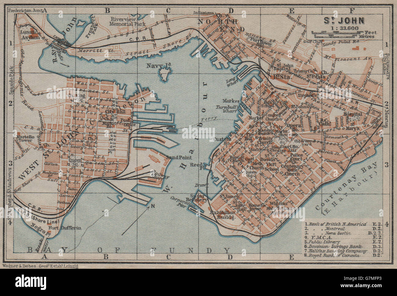 ST. JOHN, New Brunswick. town city plan. Canada. BAEDEKER, 1922 vintage map Stock Photo