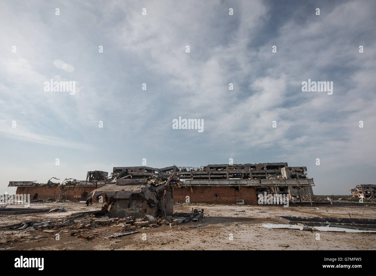 Wide angle view of donetsk airport ruins Stock Photo