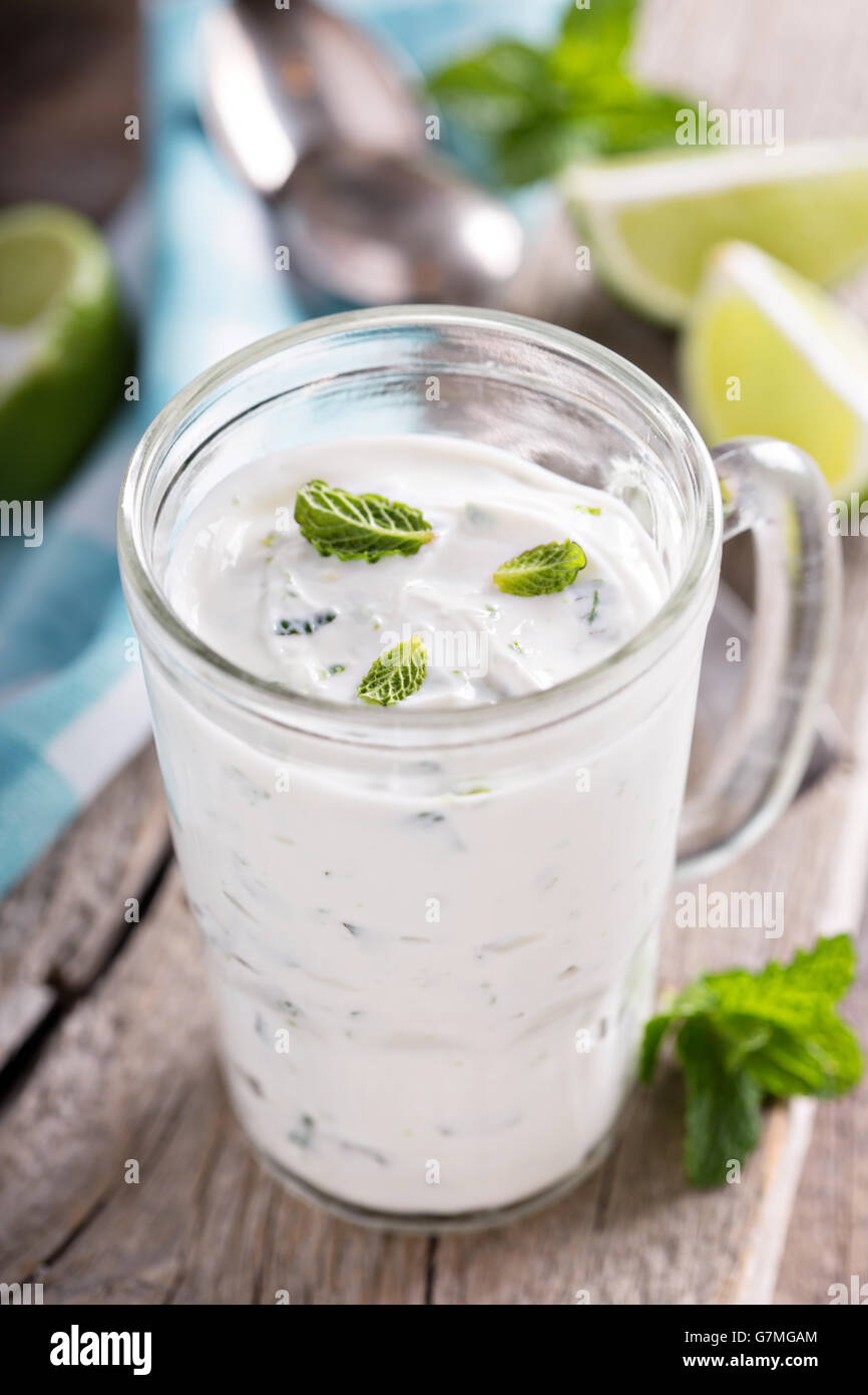 Mint and lime yougurt sauce Stock Photo Alamy