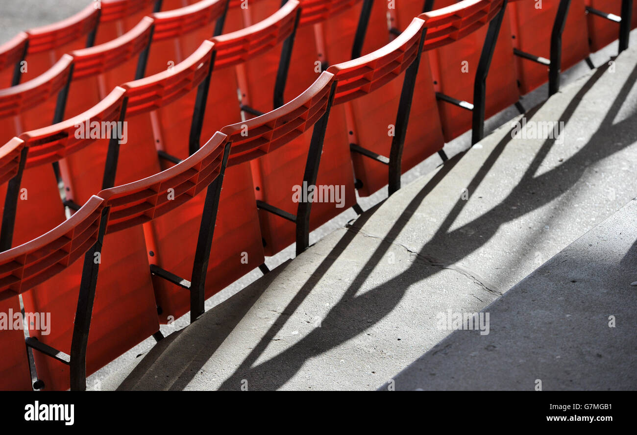 A general view of seating in the stands at Leicester Racecourse Stock Photo