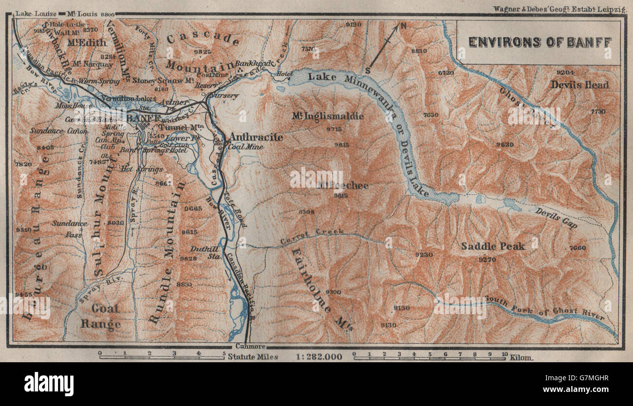 Banff alberta map hi res stock - Banff Environs Topo Map Alberta Canada Baedeker 1922 G7MGHR