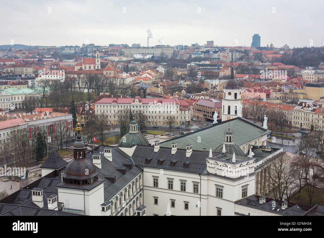 View of the old city of Vilnius, Lithuania, Cathedral, Belfry Tower Stock Photo