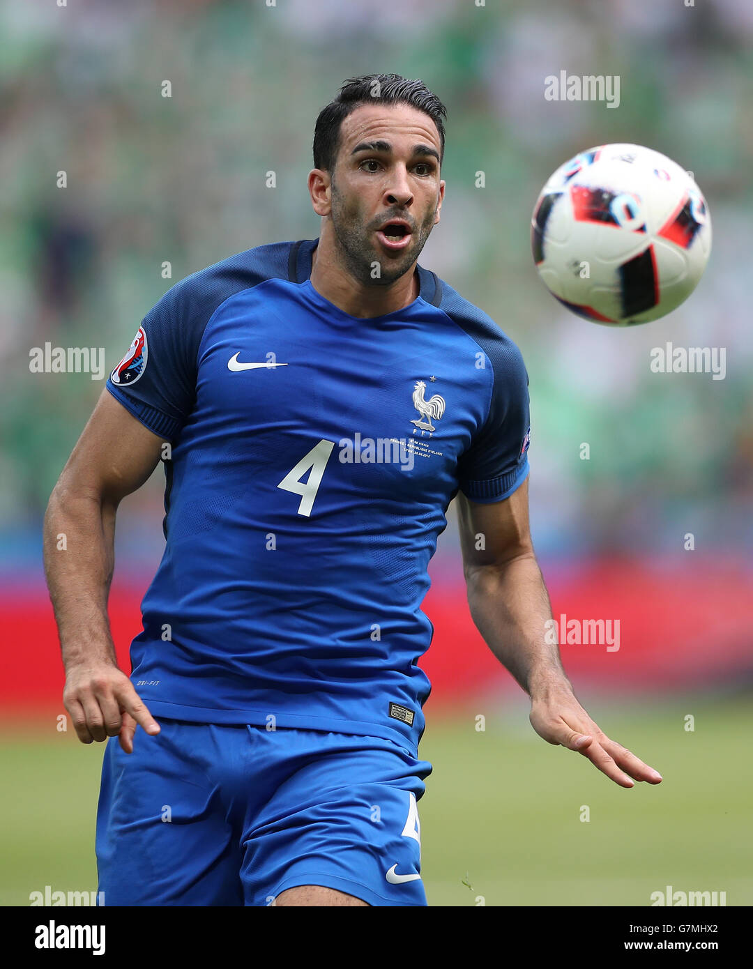 France's Adil Rami during the round of 16 match at the Stade de Lyon, Lyon. Stock Photo