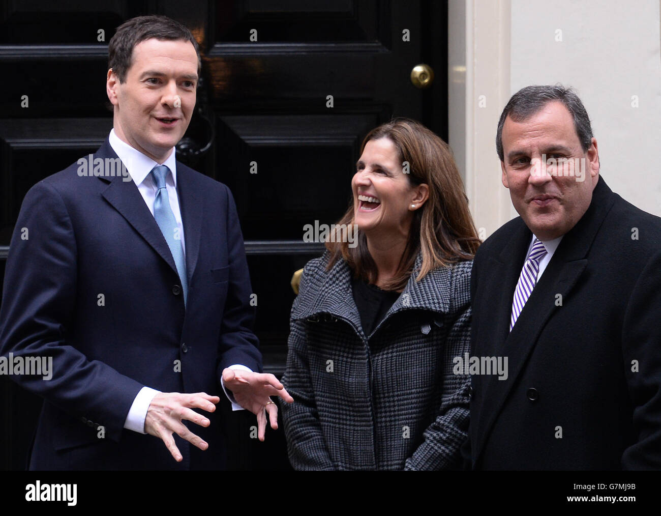 New Jersey Governor Chris Christie (right) and his wife Pat meet Chancellor George Osborne at No 11 Downing Street, London. Stock Photo