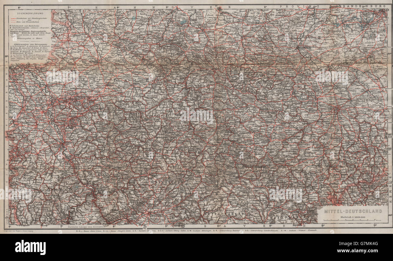 MITTEL-DEUTSCHLAND Central Germany. Berlin Leipzig Köln Mainz Hannover, 1913 map Stock Photo
