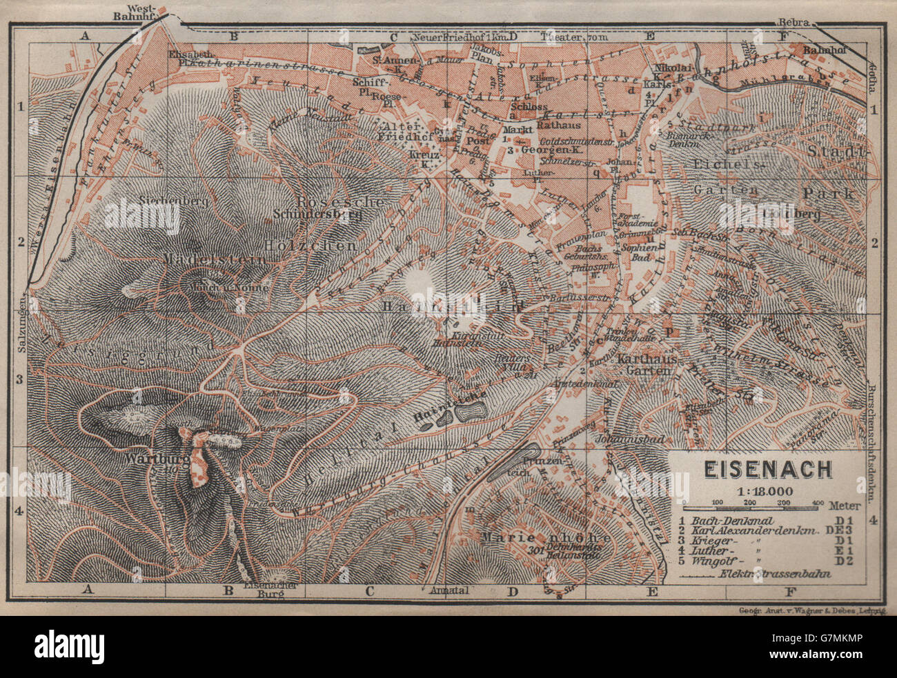 EISENACH antique town city stadtplan. Thuringia. Wartburg karte, 1913 old map Stock Photo - Alamy