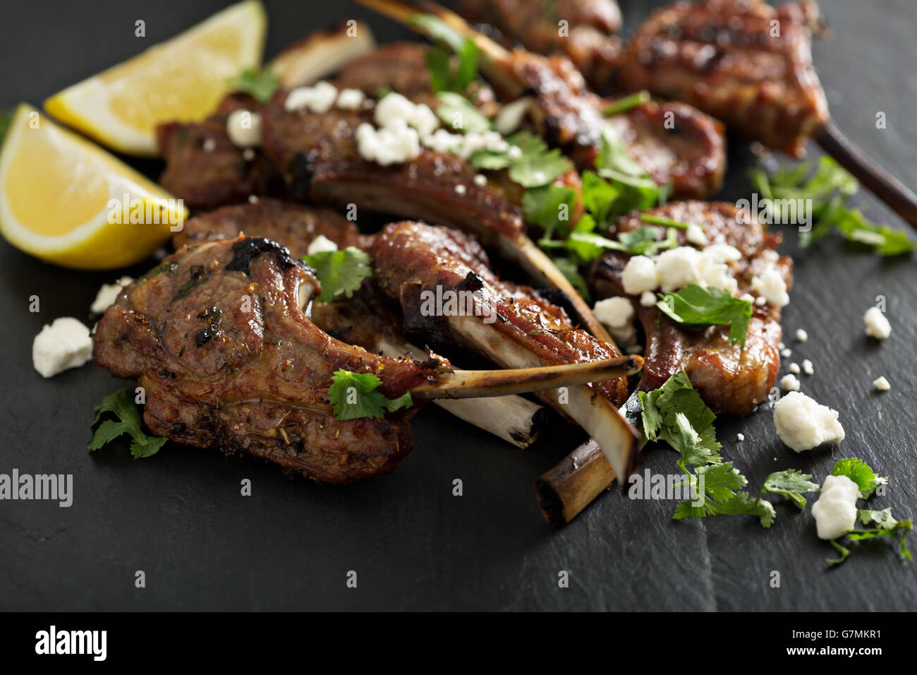 Lamb chops with herbs and feta Stock Photo Alamy