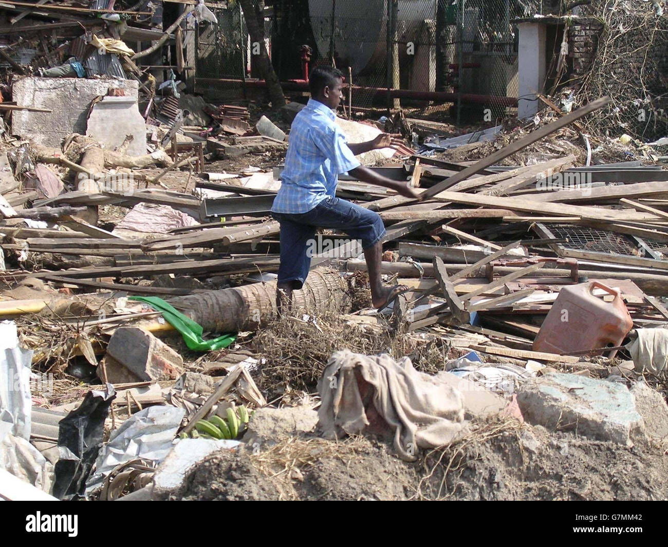 The clearing-up process has begun in Galle, southern Sri Lanka where local people have been removing debris. Stock Photo