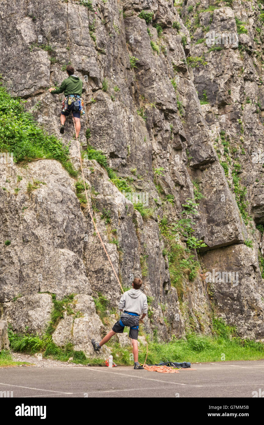 Rock climbing in Cheddar Gorge, Somerset, England, UK Stock Photo