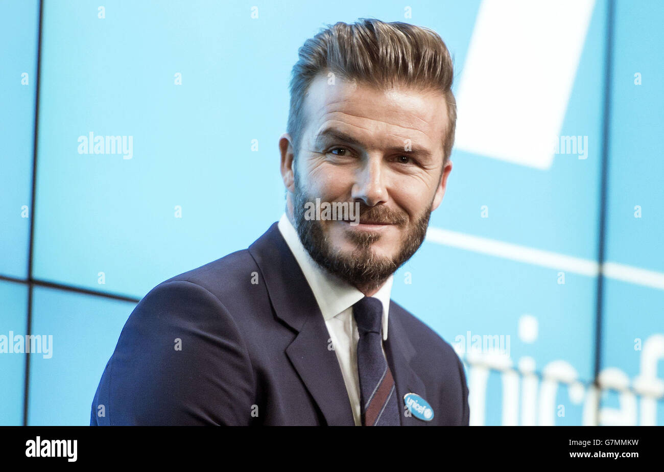 David Beckham announces the launch of humanitarian charity Unicef's 7 fund - named after the former England footballer's shirt number - which aims to protect millions of children around the world from danger as he celebrates 10 years as a Unicef Goodwill Ambassador at Google UK in London. Stock Photo