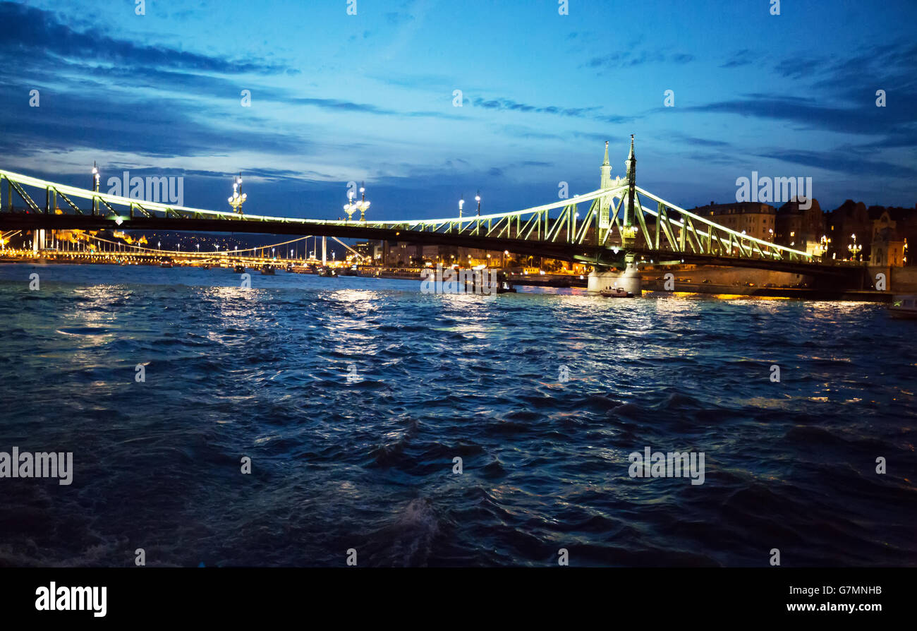 Hungarian bridge in the night. Stock Photo