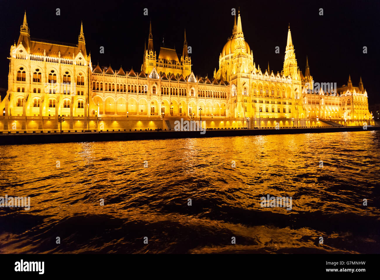 photo of Hungarian Parliament in the night. Stock Photo