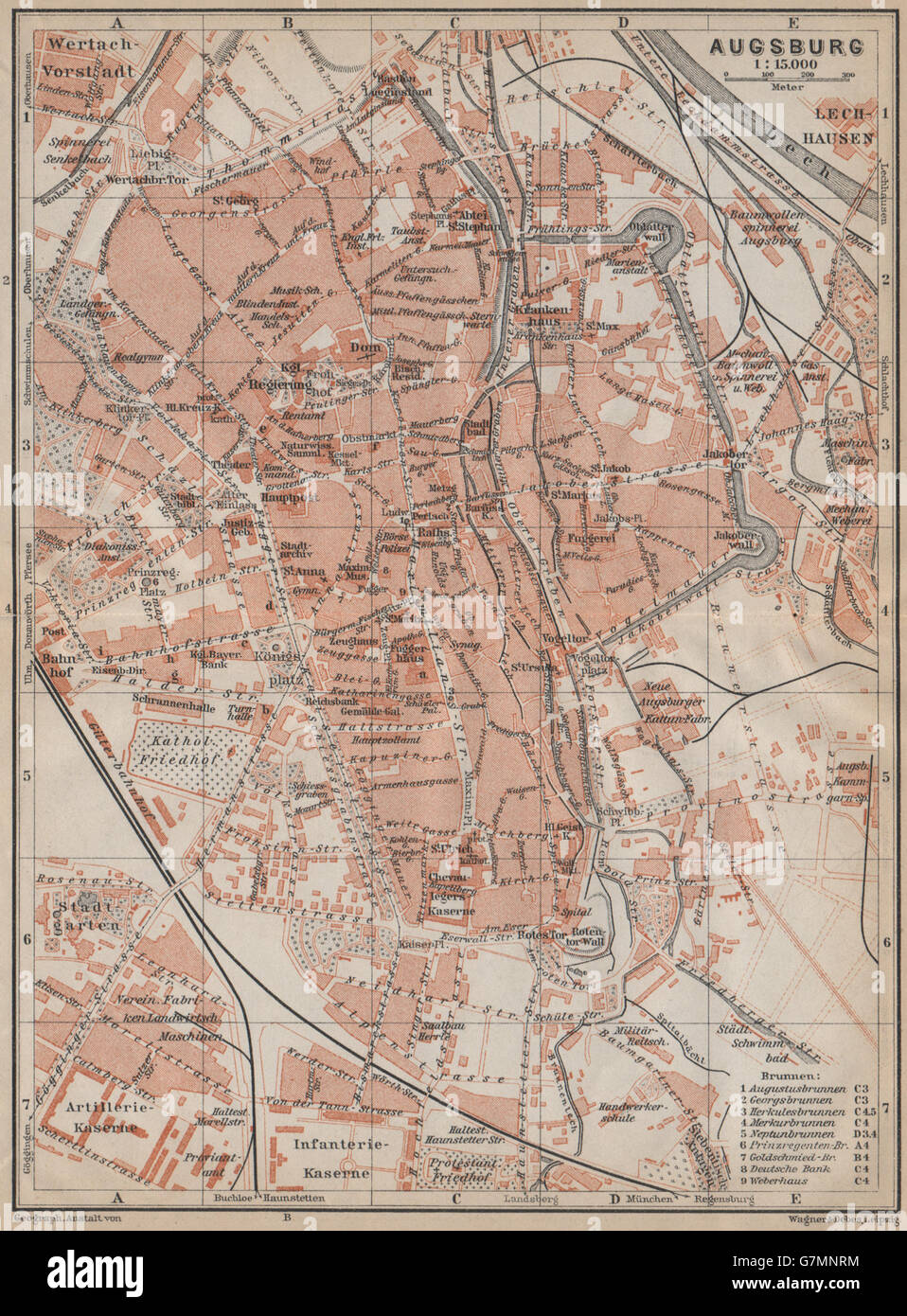 AUGSBURG antique town city stadtplan. Bavaria karte. BAEDEKER, 1913 old map Stock Photo - Alamy