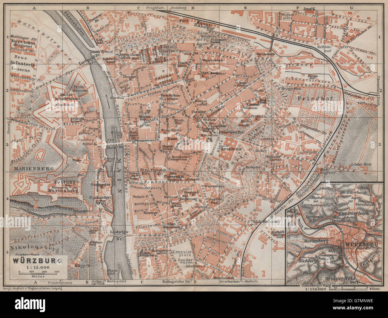 WÜRZBURG town city stadtplan & umgebung/environs. Wurzburg. Bavaria ...