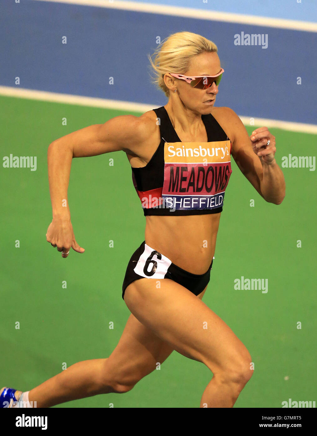Jenny Meadows on her way to winning the womens 800m final during day two of the Sainsbury's British Indoor Championships at the English Institute of Sport, Sheffield. Stock Photo