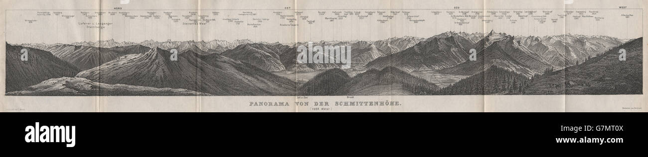 PANORAMA from/vom SCHMITTENHÖHE. Kitzbühler Alpen Tirol Österreich, 1899 map Stock Photo