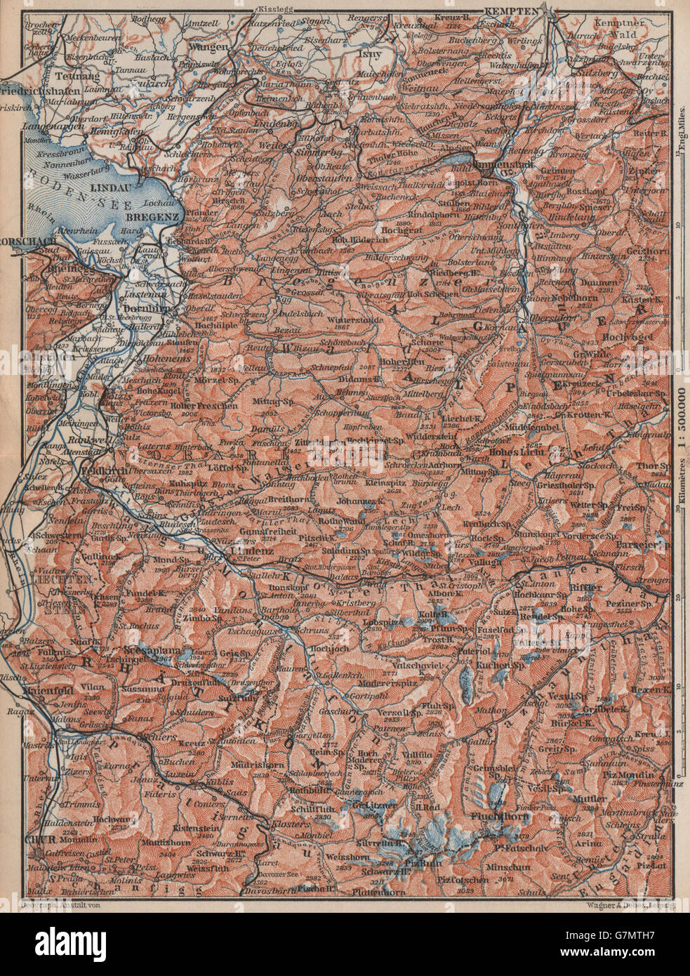 VORARLBERG & BREGENZER WALD. Bludenz St Anton Zürs Lech See Ischgl, 1899 map Stock Photo