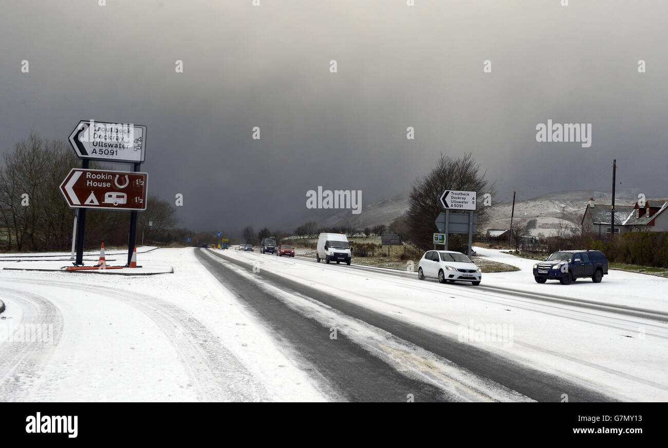 snow on the a66 in cumbria today as wintry conditions begin the working week for many northern parts of the uk stock photo alamy snow on the a66 in cumbria today as wintry conditions begin the working week for many northern parts of the uk stock photo alamy
