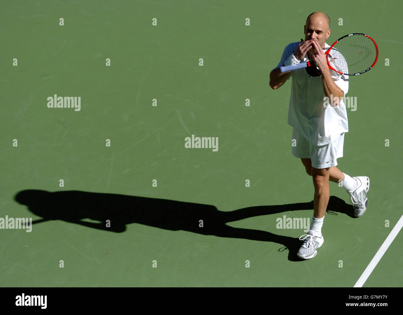 Tennis Australian Open 2005 Men's Forth Round. Andre Agassi celebrates his victory against