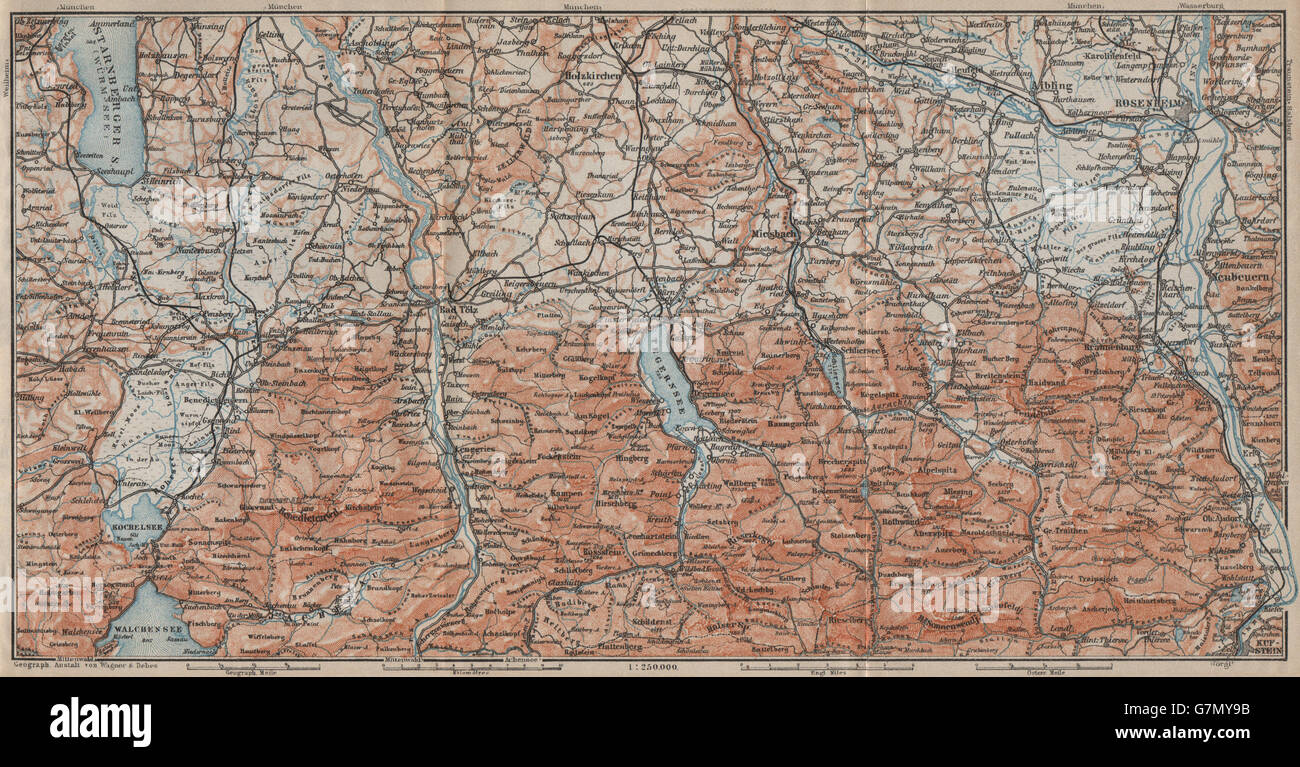 BAYERISCHE ALPEN. Bavarian Alps. Lenggries Spitzingsee Bayrischzell, 1911 map Stock Photo