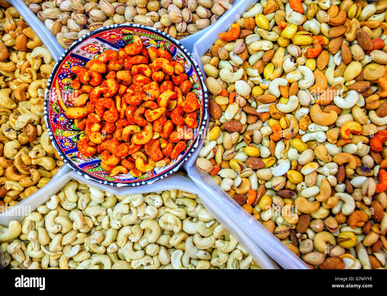 Selection of nuts at the Friday market in Nizwa, Oman Stock Photo