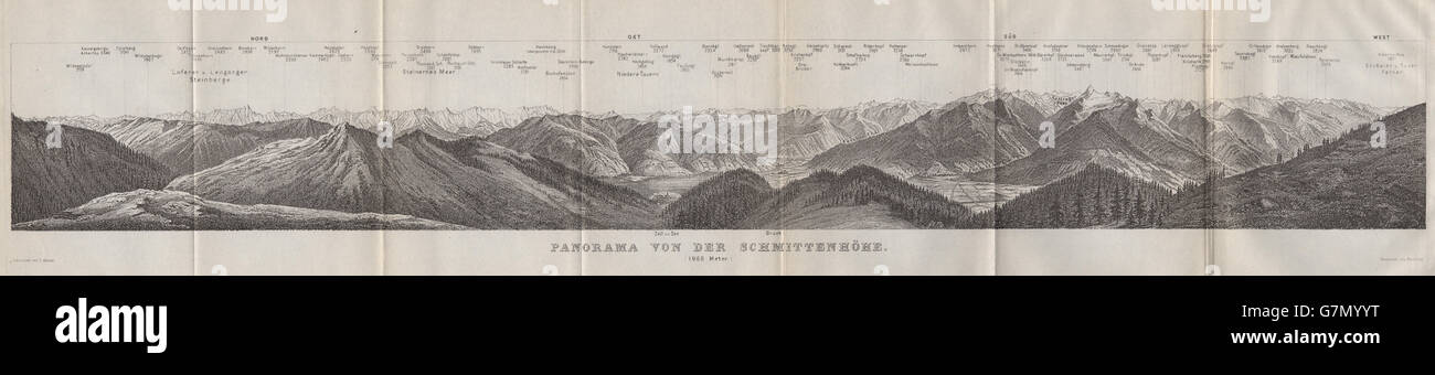 PANORAMA from/vom SCHMITTENHÖHE. Kitzbühler Alpen Tirol Österreich, 1911 map Stock Photo