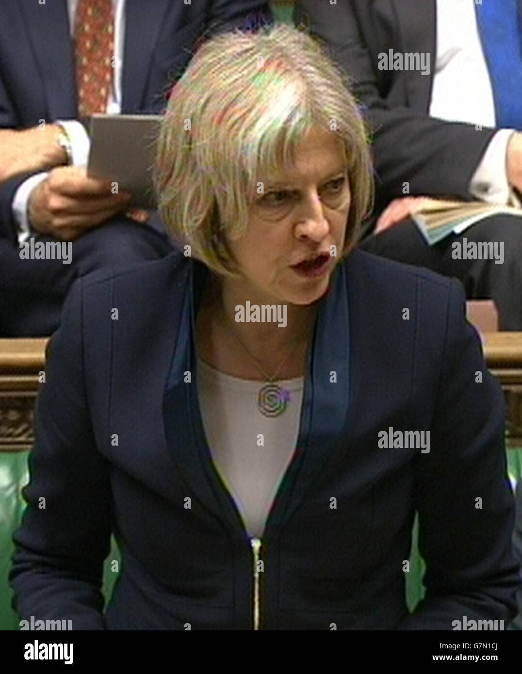 Home Secretary Theresa May announces new child abuse inquiry chair New Zealand high court judge Justice Lowell Goddard, in the House of Commons, London. Stock Photo