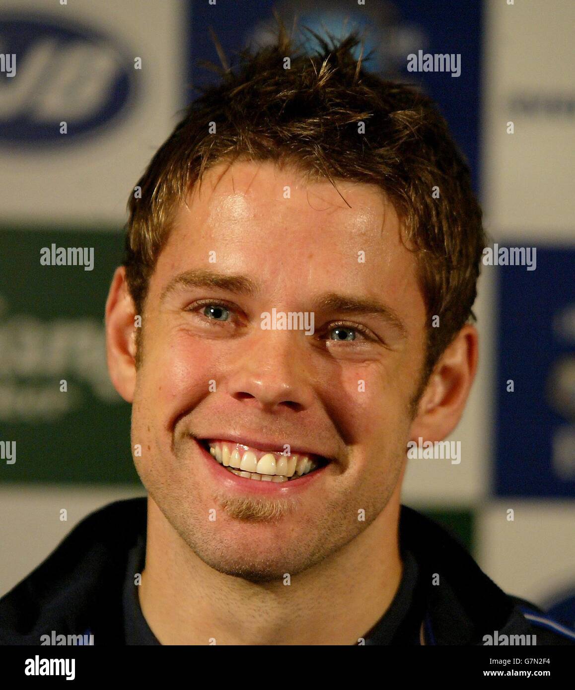 Evertons new signing james beattie during a press conference hires