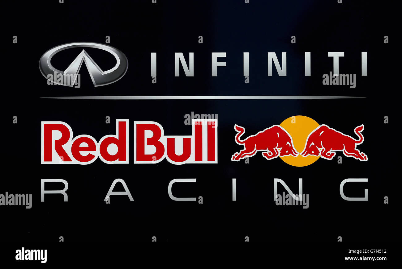 Red Bull Racing logo during pre-season testing at the Circuito De Velocidad in Jerez, Spain. Stock Photo