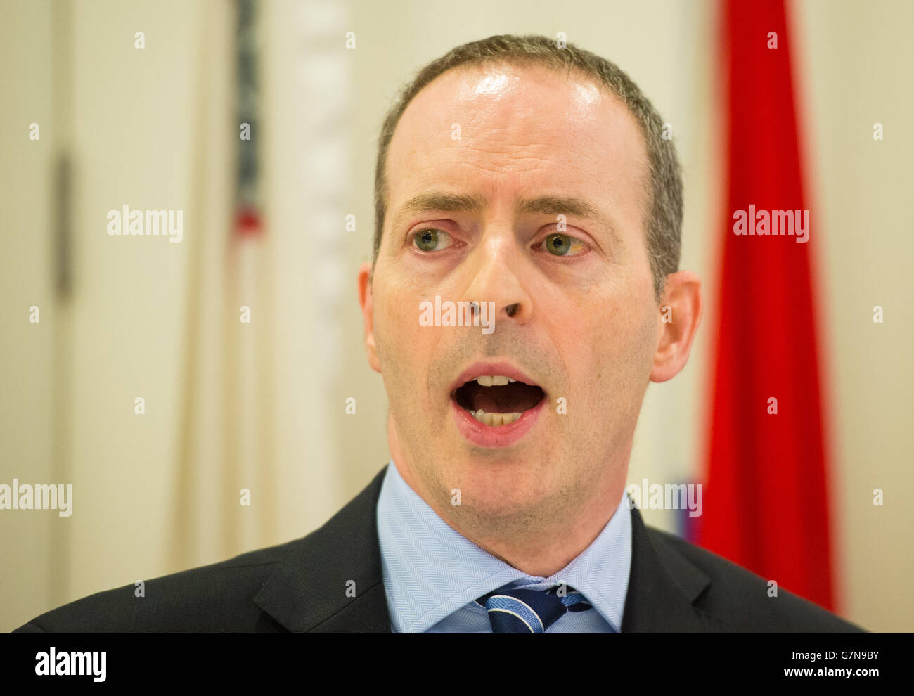 Minister for Trade and Investment Lord Ian Livingston speaks at a public meeting on the TTIP EU/US free trade deal, at Europe House, in Westminster, London. Stock Photo