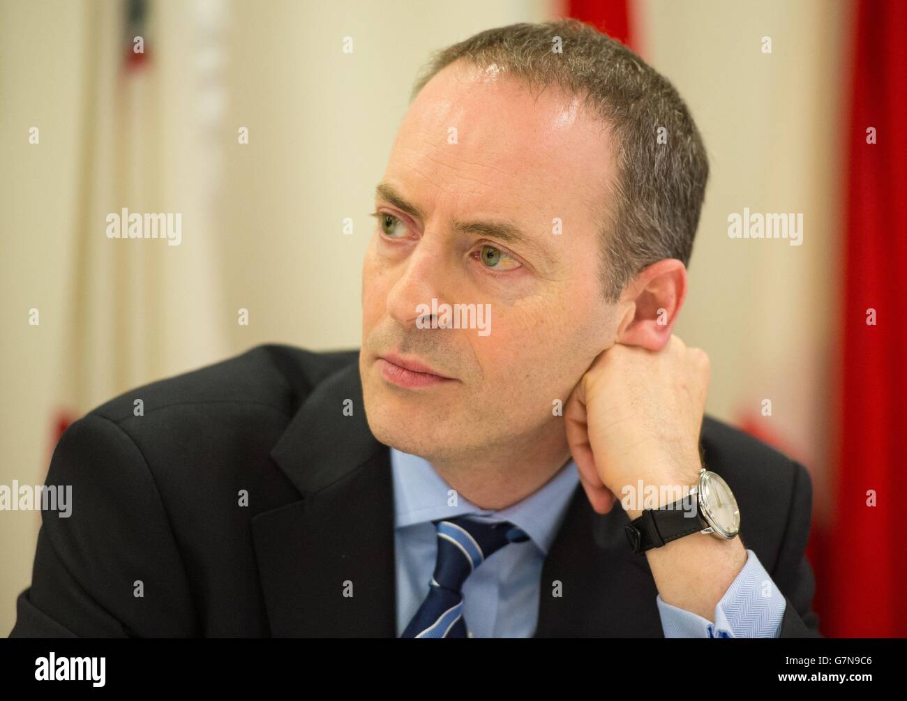 Minister for Trade and Investment Lord Ian Livingston speaks at a public meeting on the TTIP EU/US free trade deal, at Europe House, in Westminster, London. Stock Photo