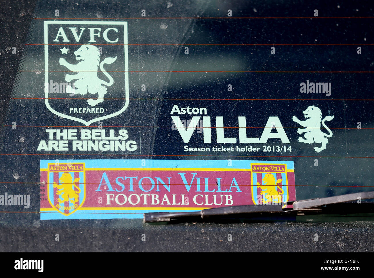 General view of car window stickers before the Barclays Premier League match at Villa Park, Birmingham. PRESS ASSOCIATION Photo. Picture date: Saturday February 21, 2015. See PA story SOCCER Villa. Photo credit should read: Nigel French/PA Wire. Stock Photo