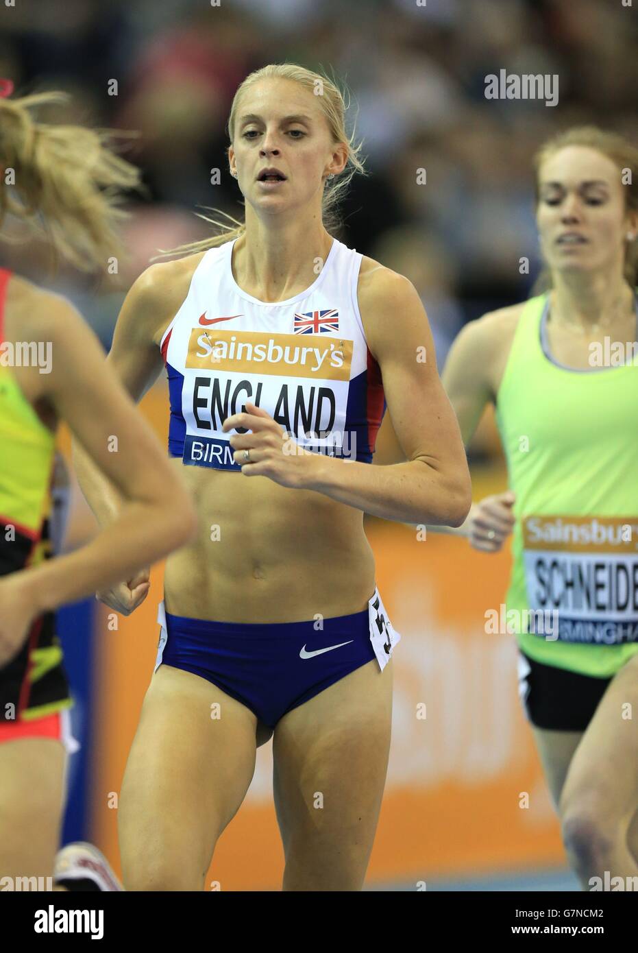 Hannah England in the women's 1 mile race during the Sainsbury's Indoor  Grand Prix at the Barclaycard Arena, Birmingham Stock Photo - Alamy