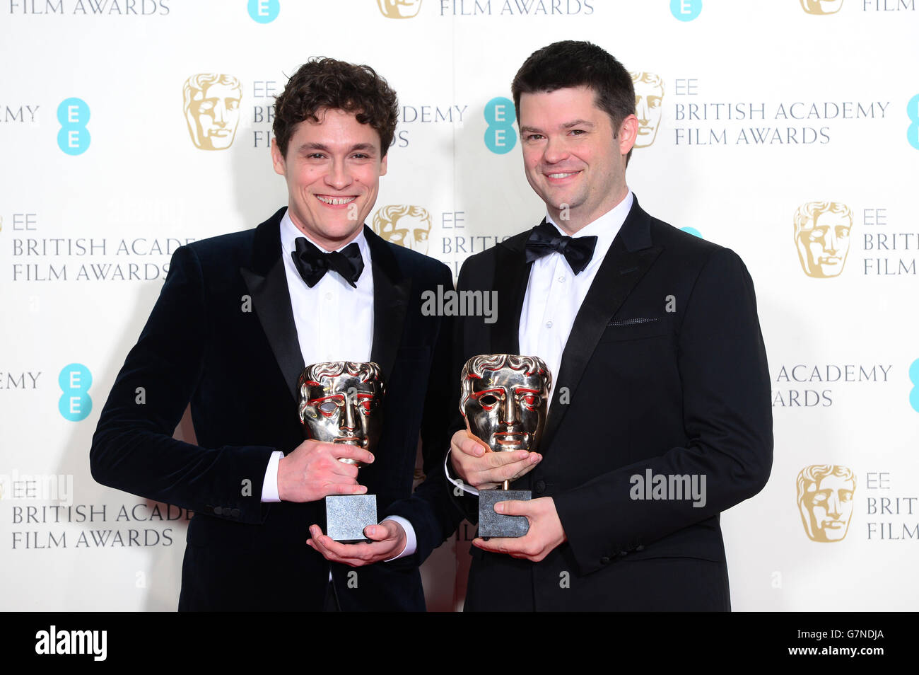 Phil Lord and Christopher Miller (right), winners of the Best Animated Film award for the movie 'Lego Movie', at the EE British Academy Film Awards at the Royal Opera House, Bow Street in London. PRESS ASSOCIATION Photo. Picture date: Sunday February 8, 2015. See PA story SHOWBIZ Bafta. Photo credit should read: Dominic Lipinski/PA Wire Stock Photo
