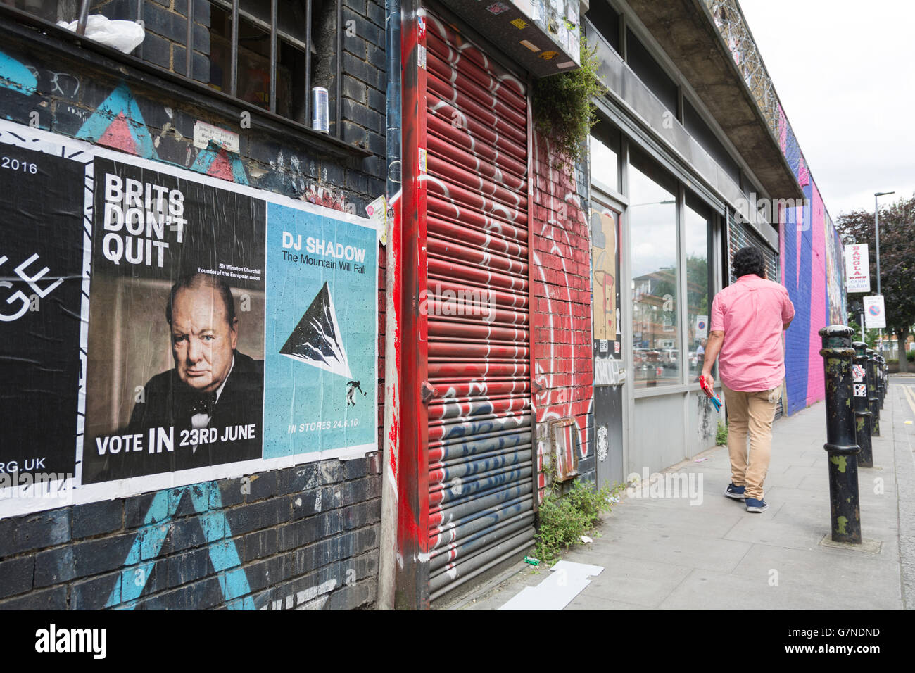 Brits Don't Quit election poster and graffiti in Spitalfields in London's East End Stock Photo