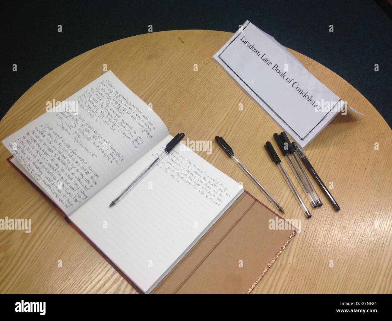 A book of condolence at Weston Library in bath for the four people who were killed by a tipper truck on Lansdown Lane on Monday. Stock Photo