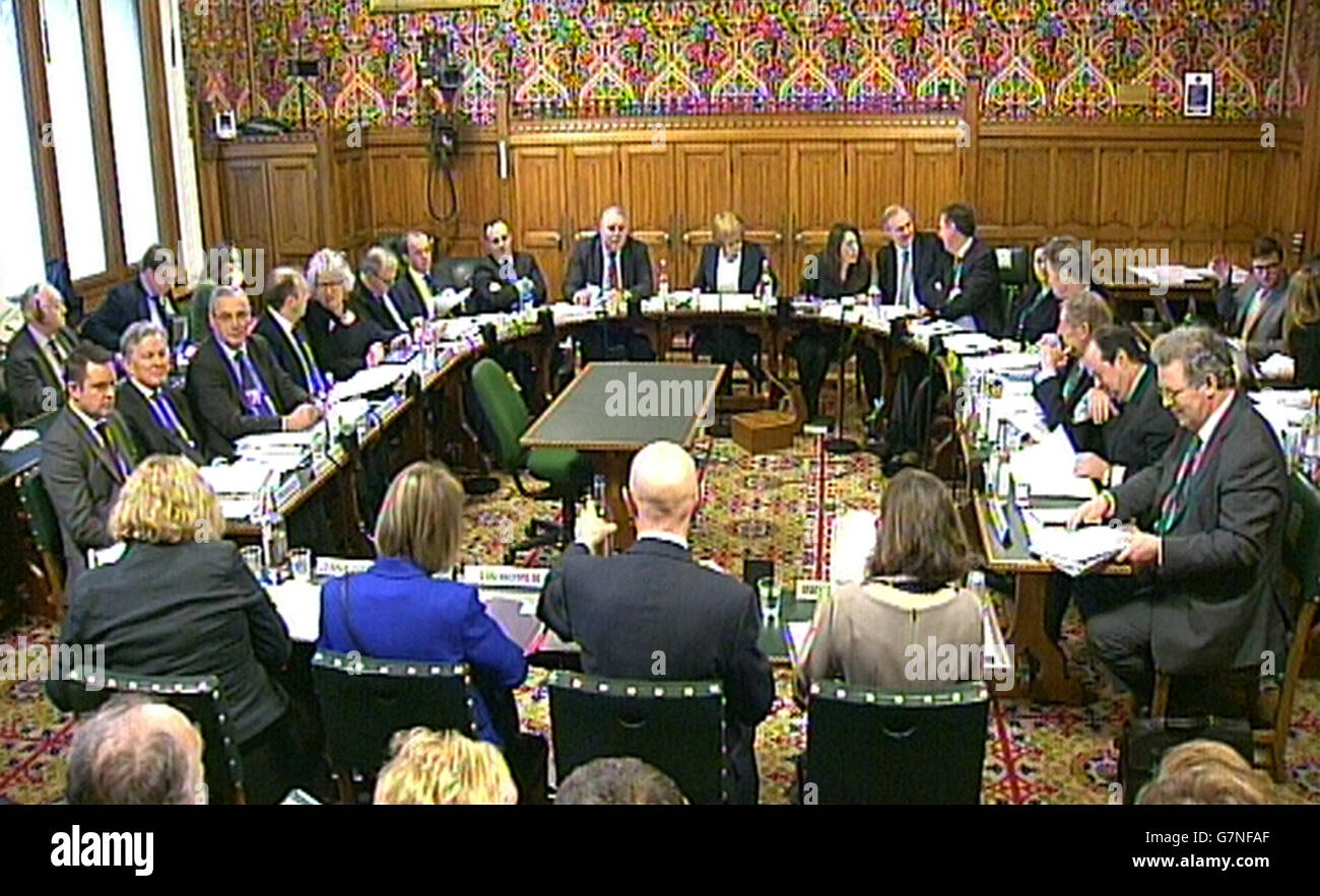 (right to left) Indra Morris, Director General Tax and Welfare HM Treasury, Jim Harra Director General Business Tax HM Revenue and Customs, Lin Homer Chief Executive and Permanent Secretary HM Revenue and Customs and Jennie Granger, Director General Enforcement and Compliance,HM Revenue and Customs answers questions in front of Public Accounts Select Committee in the House of Commons on the subject of wrap-up report on tax. Stock Photo