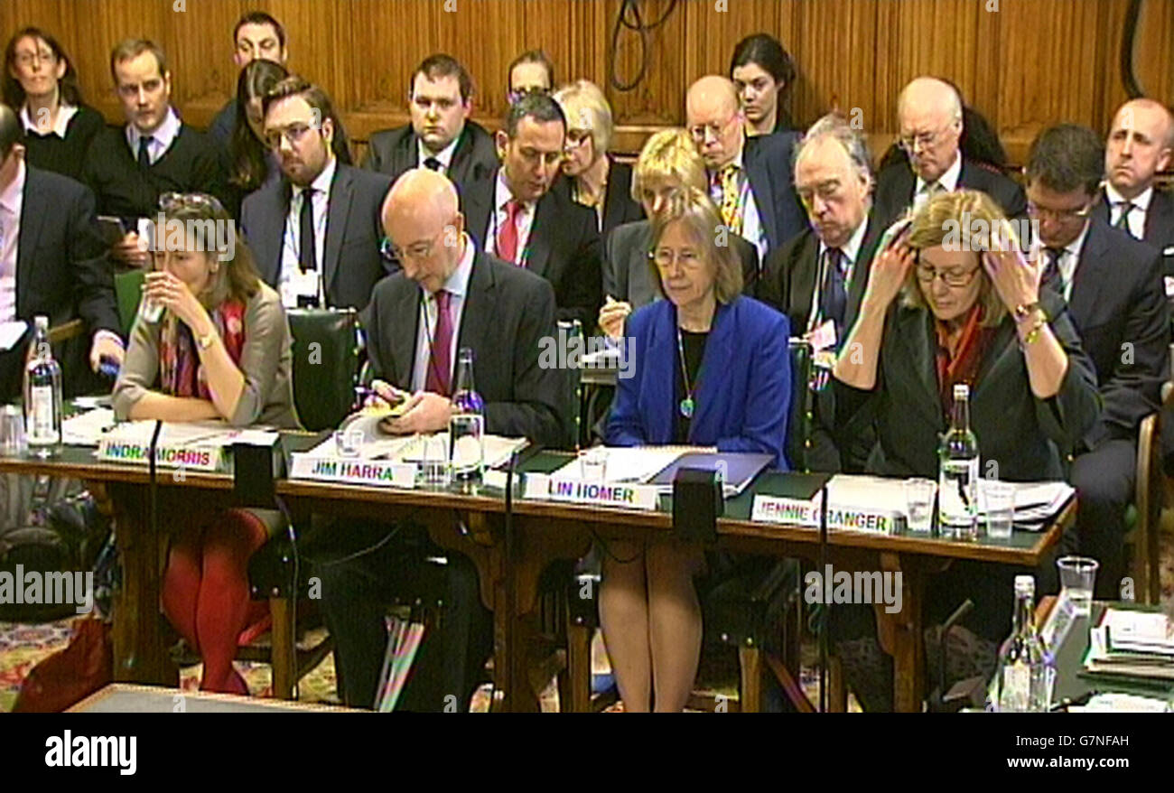 (left to right) Indra Morris, Director General Tax and Welfare HM Treasury, Jim Harra Director General Business Tax HM Revenue and Customs, Lin Homer Chief Executive and Permanent Secretary HM Revenue and Customs and Jennie Granger, Director General Enforcement and Compliance,HM Revenue and Customs answers questions in front of Public Accounts Select Committee in the House of Commons on the subject of wrap-up report on tax. Stock Photo