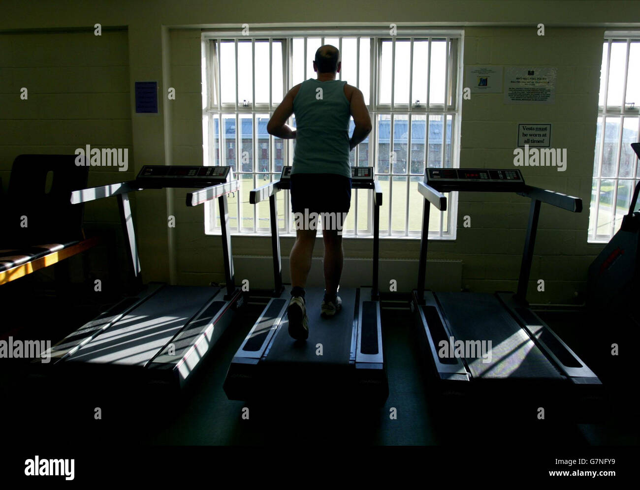 Cheif Inspector of Prisons Report - HM Prison Chelmsford. Inmate Peter Garrett, uses the running machine. Stock Photo