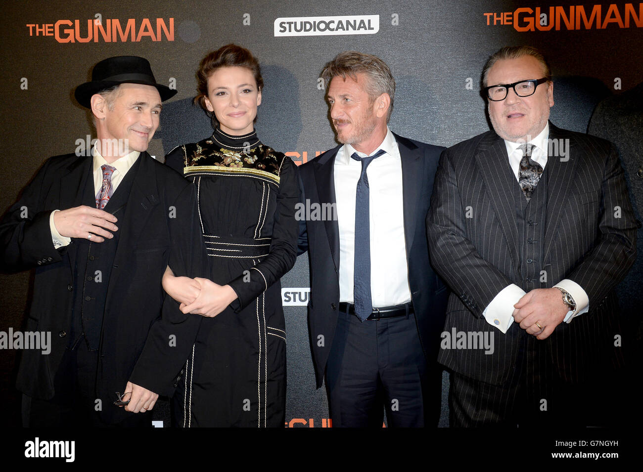 (left to right) Mark Rylance, Jasmine Trinca, Sean Penn and Ray Winstone attend the World Premiere of The Gunman at the BFI South Bank, London. PRESS ASSOCIATION Photo. Picture date: Monday February 16, 2015.Photo credit should read: Anthony Devlin/PA Wire Stock Photo