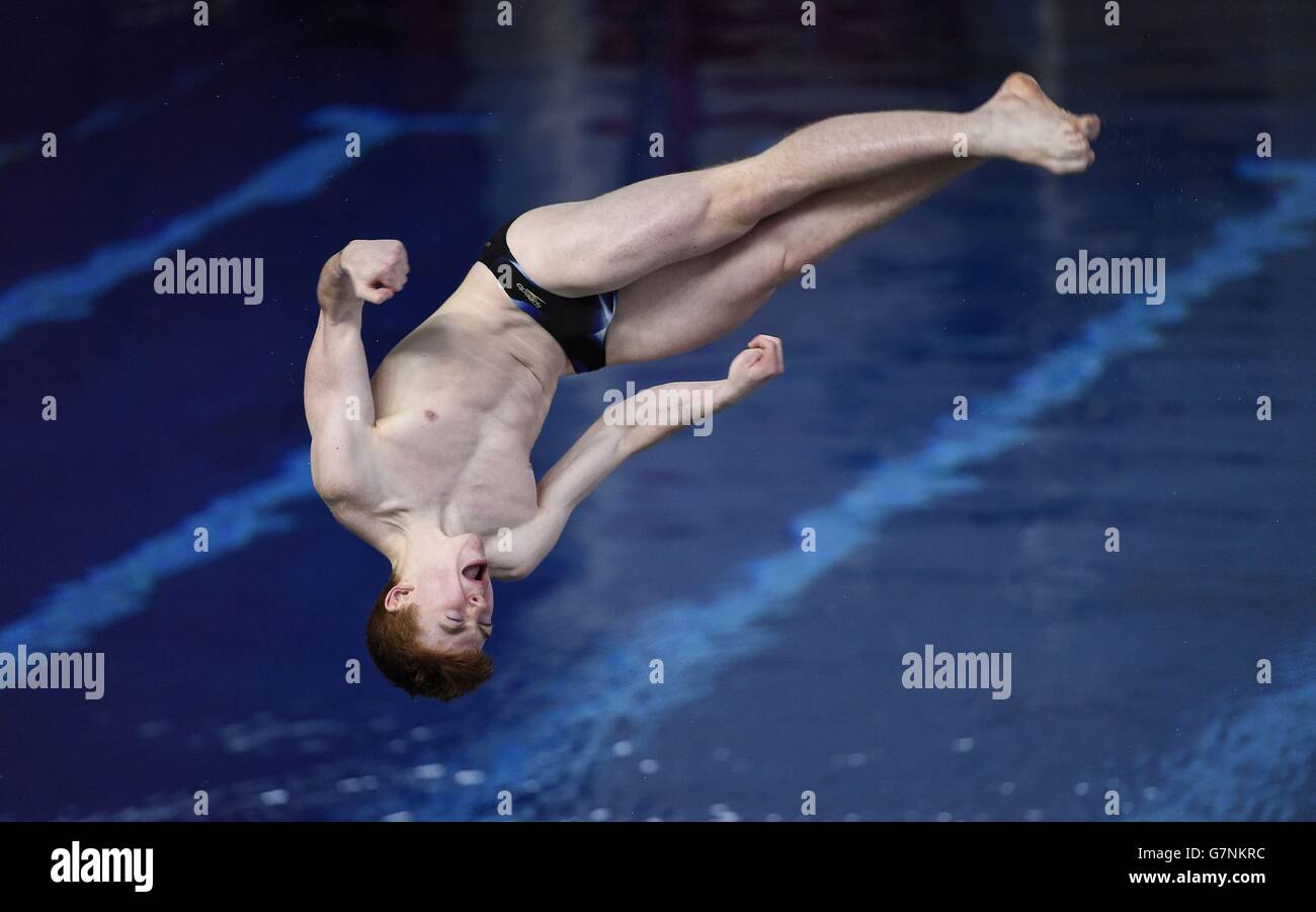 City of Leeds Diving club's Sam Thornton during the Men's 1m preliminary round during day one of the British Gas Diving Championships at The Plymouth Life Centre, Plymouth. Stock Photo