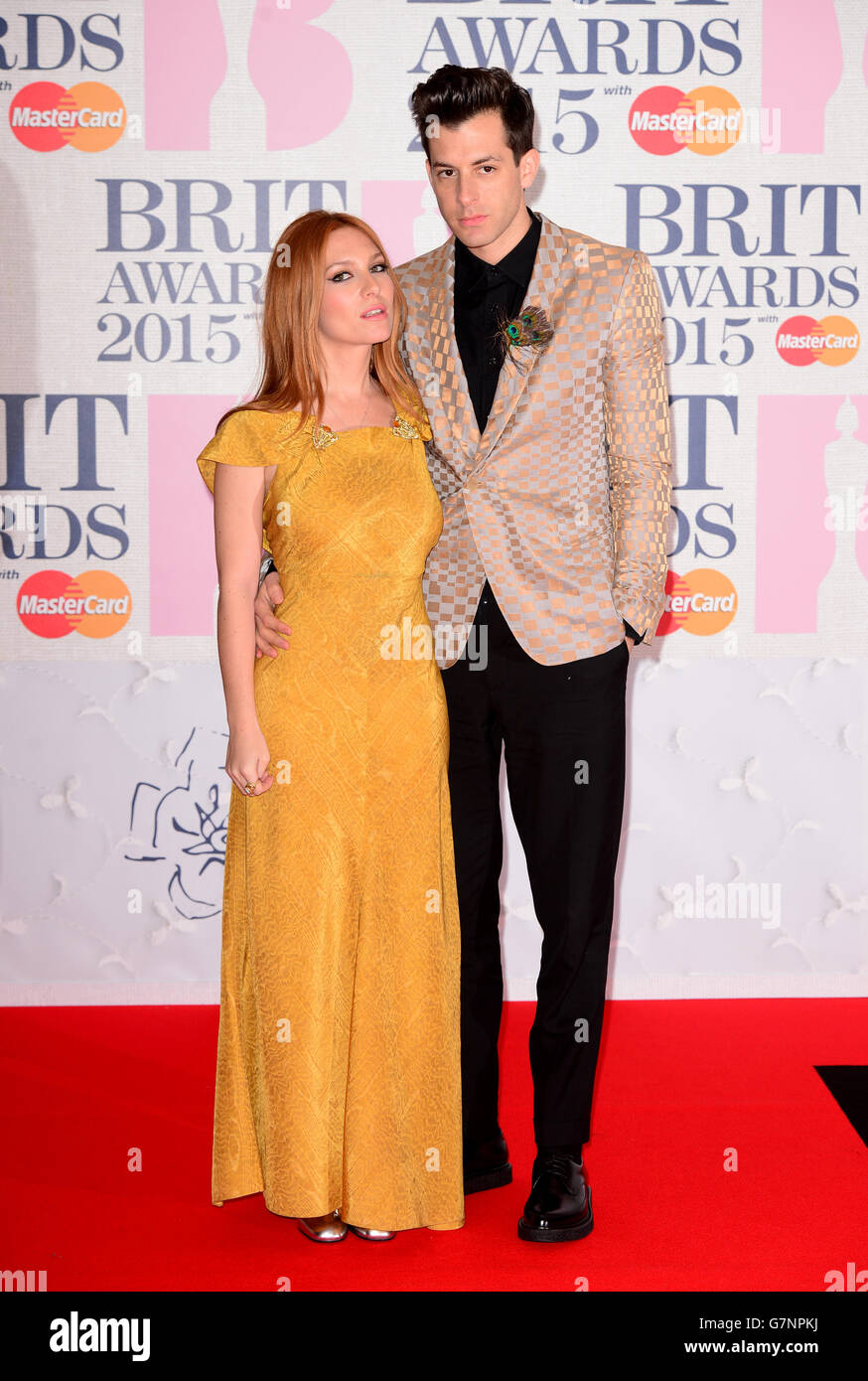 Mark Ronson and Josephine de La Baume arriving for the 2015 Brit Awards at the O2 Arena, London. PRESS ASSOCIATION Photo. Picture date: Wednesday February 25, 2015. See PA story SHOWBIZ Brits. Photo credit should read: Dominic Lipinski/PA Wire Stock Photo